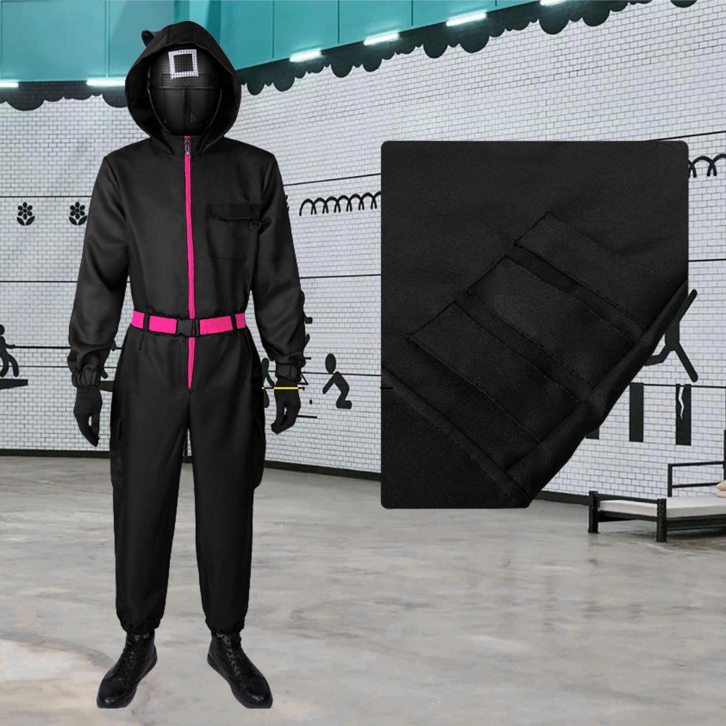Squid Game Black Guard Costume Jumpsuit from Popular Korean Drama Series Guard Uniform Cosplay Outfit for Halloween and Events - Lulu's Costume Store