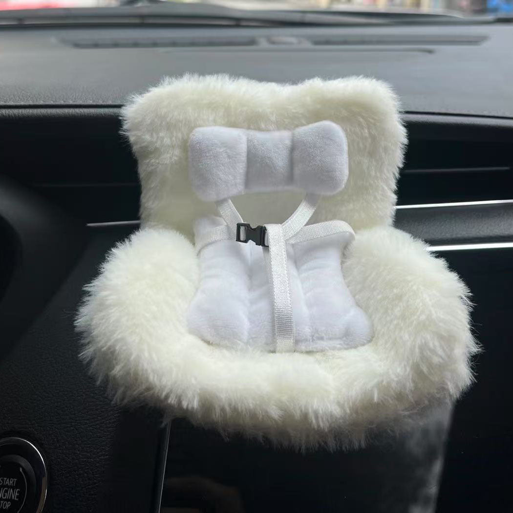 Beige Labubu Mini Fur Car Seat Air Vent Mounted Fur Seat
