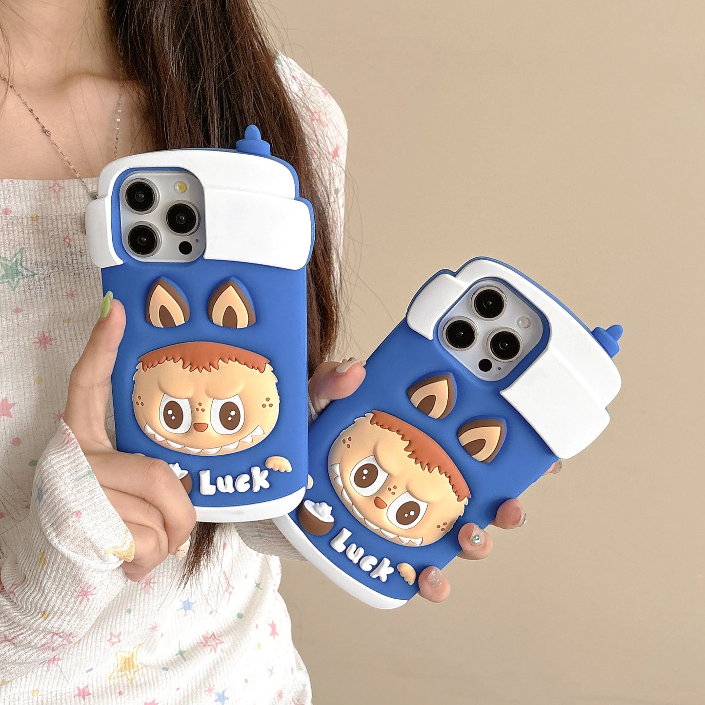 Blue Coffee Cup Labubu Silicon Phone Case