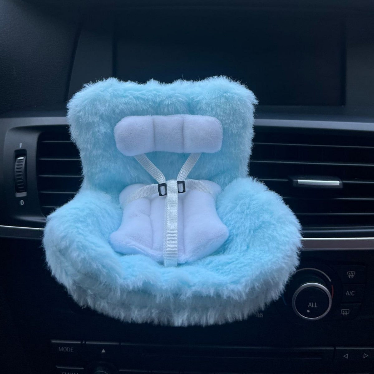 Blue Labubu Mini Fur Car Seat Air Vent Mounted Fur Seat