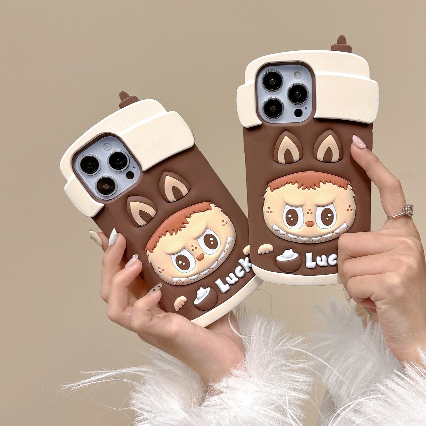 Brown Coffee Cup Labubu Silicon Phone Case