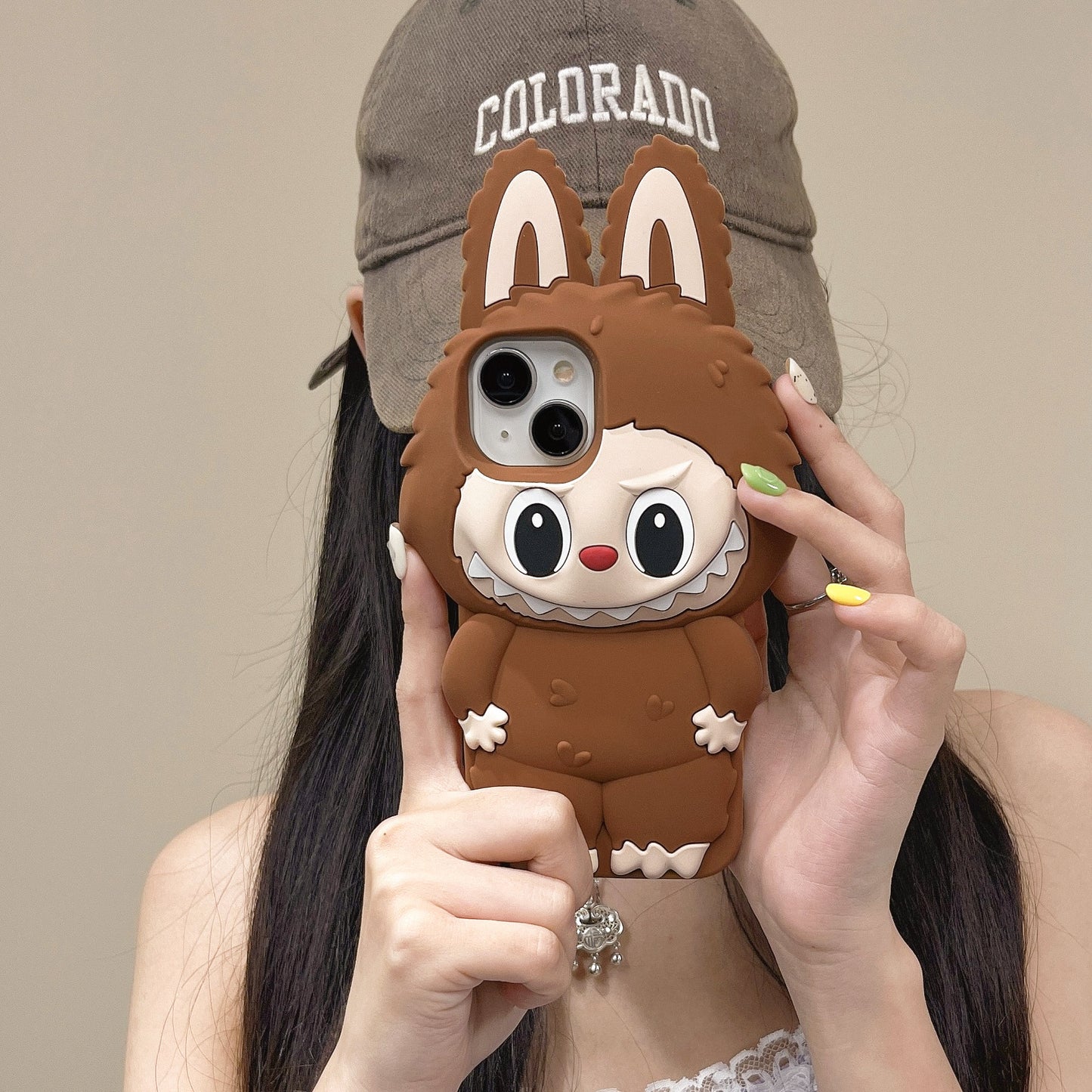 Brown Labubu Silicone Phone Case Customer Selfie