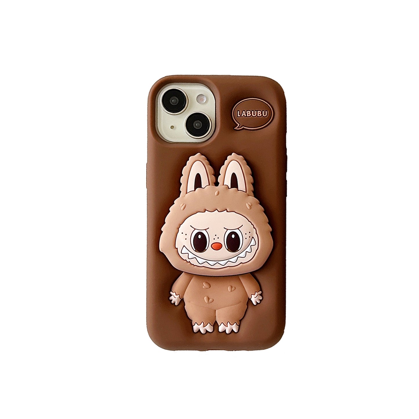 Labubu Silicone Phone iPhone Case Telescopic Stand Pressed Brown
