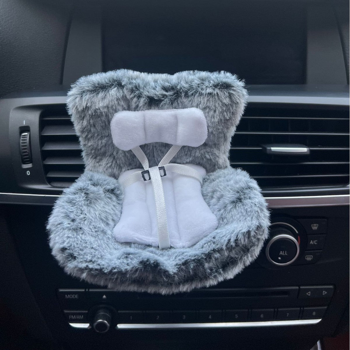 Grey Labubu Mini Fur Car Seat Air Vent Mounted Fur Seat
