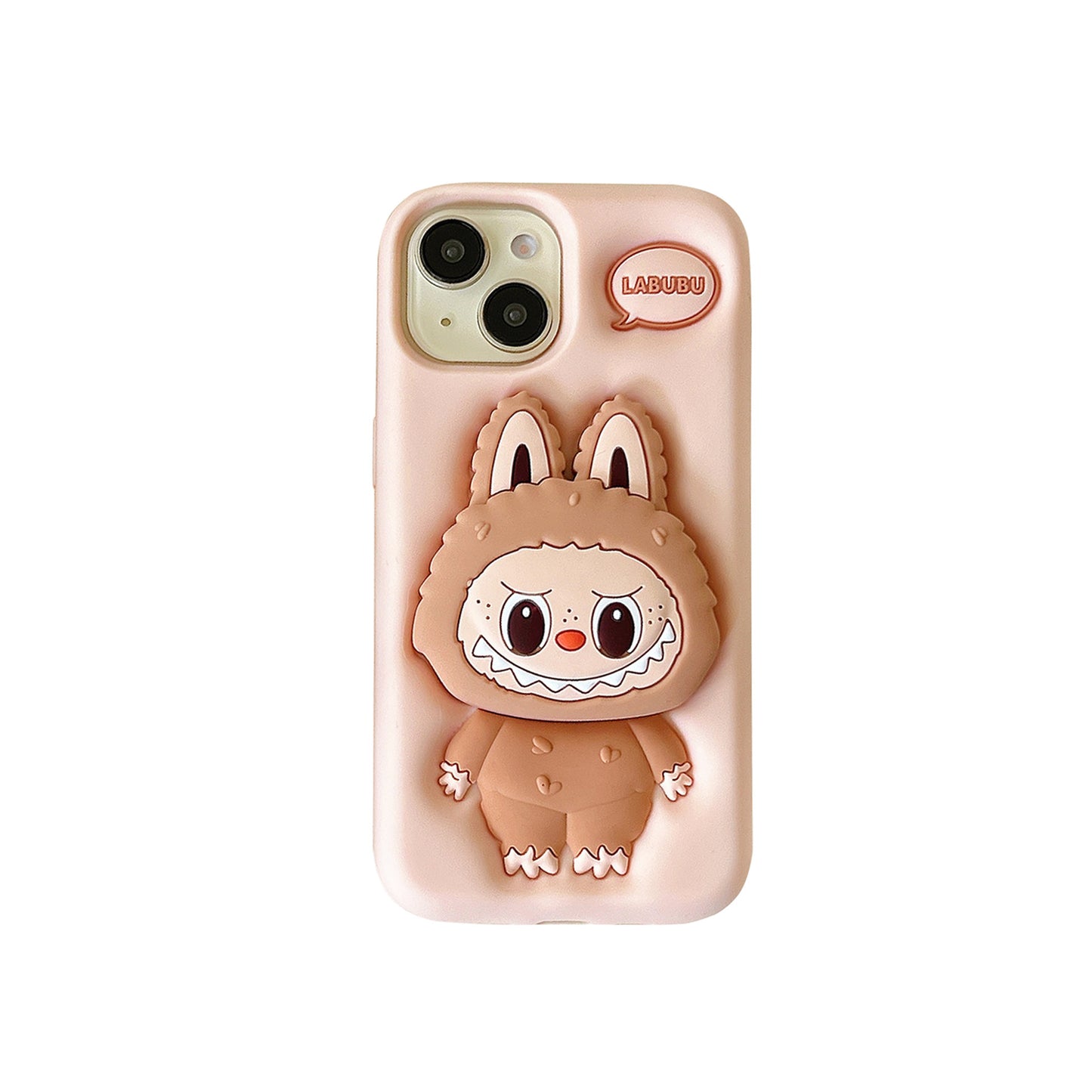 Labubu Silicone Phone iPhone Case Telescopic Stand Pressed Cream