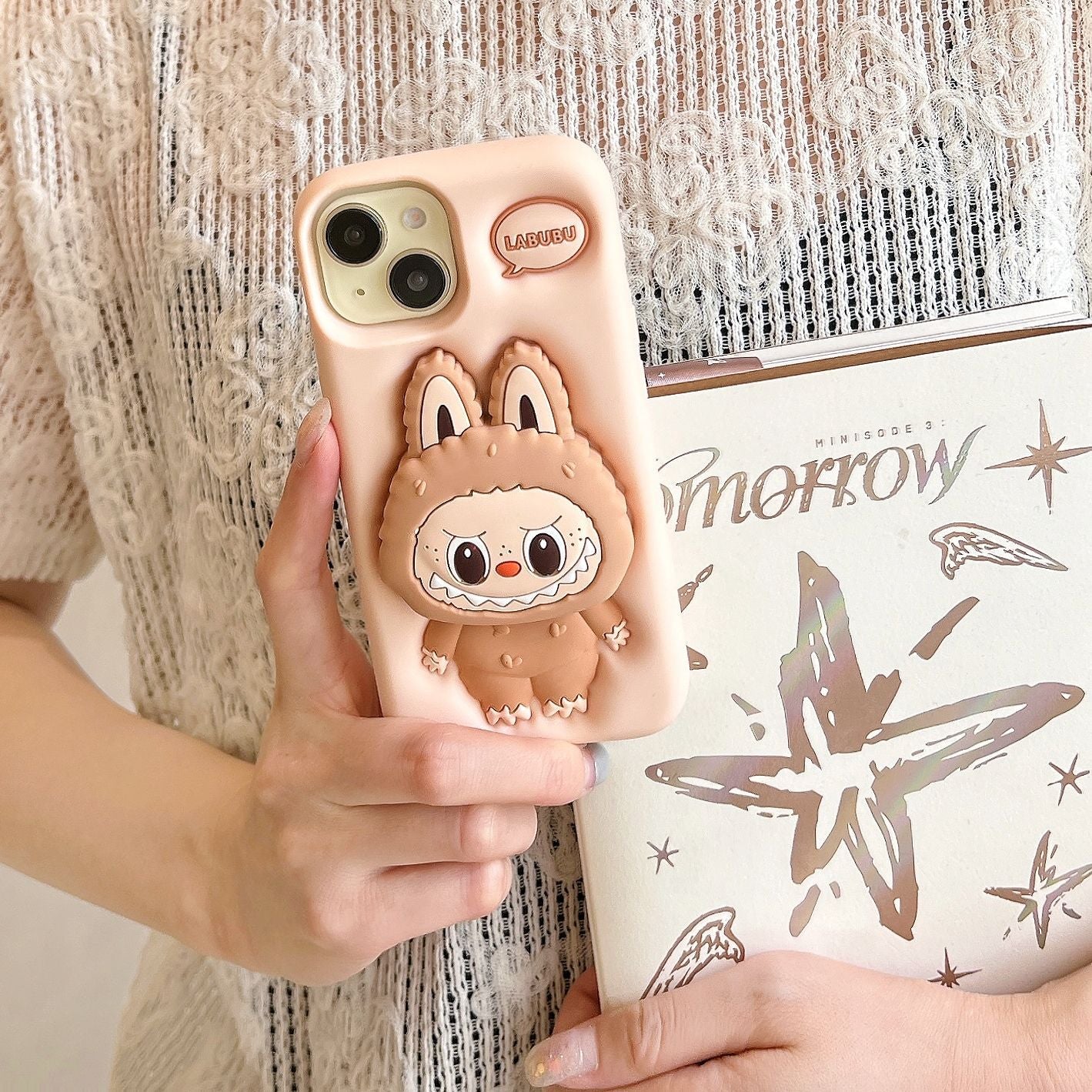 Labubu Silicone Phone iPhone Case Telescopic Stand Pressed Cream Holding