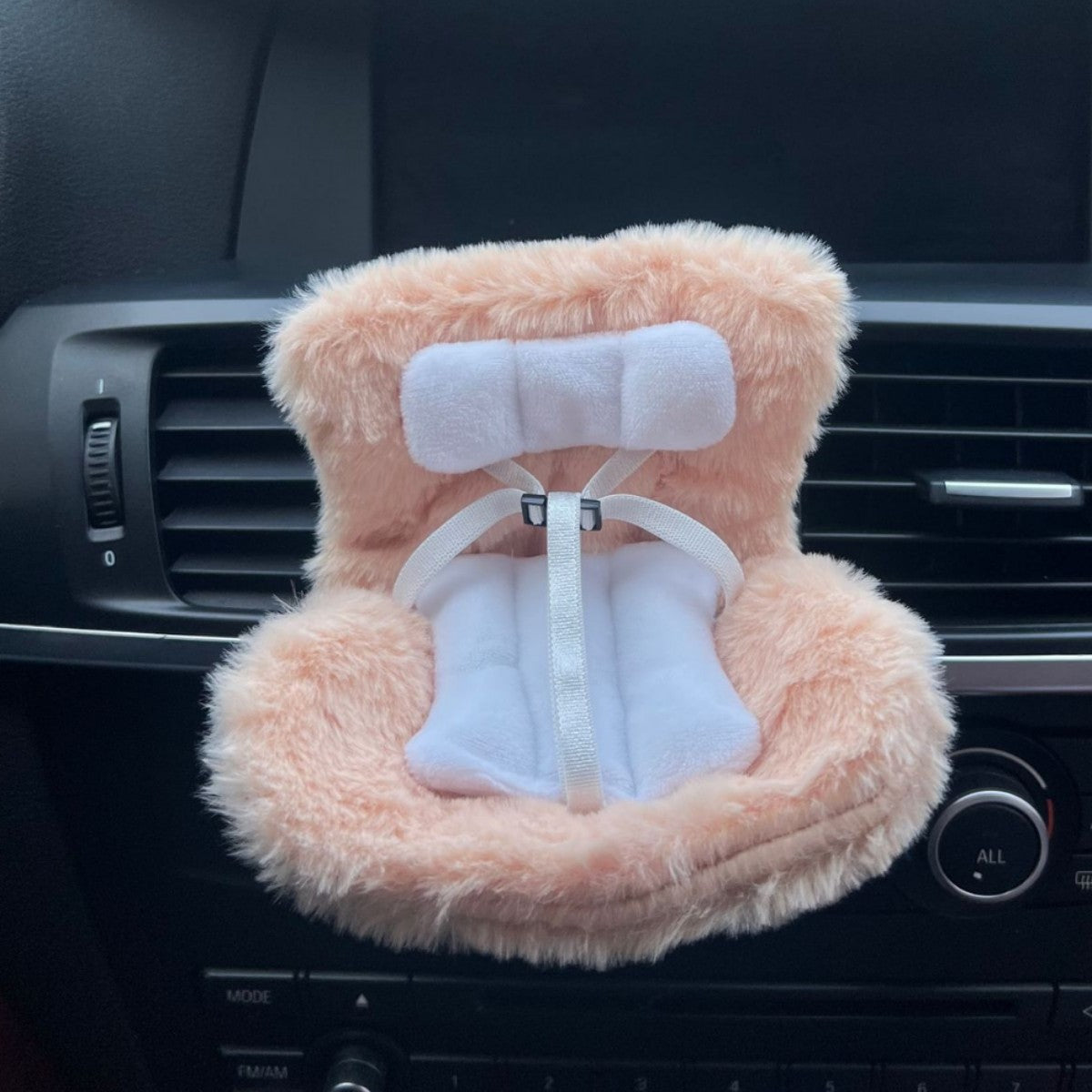Milk Tea Labubu Mini Fur Car Seat Air Vent Mounted Fur Seat
