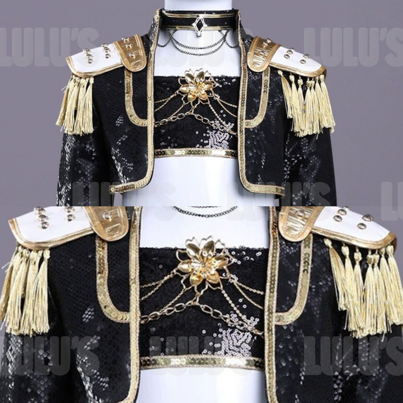 Kids K-Pop Demon Hunters - Mira's Black & Gold Costume - Lulu's Costume Store