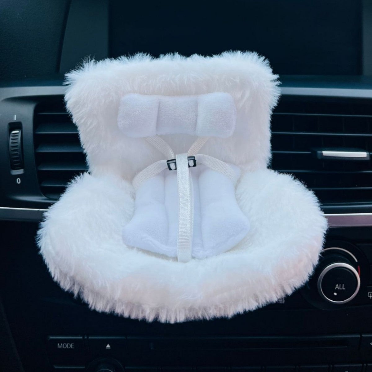 White Labubu Mini Fur Car Seat Air Vent Mounted Fur Seat