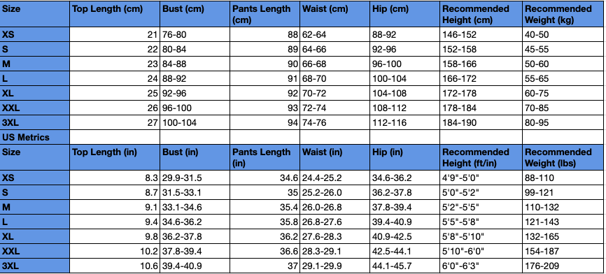 Size Chart for zoe costume from kpop demon hunters
