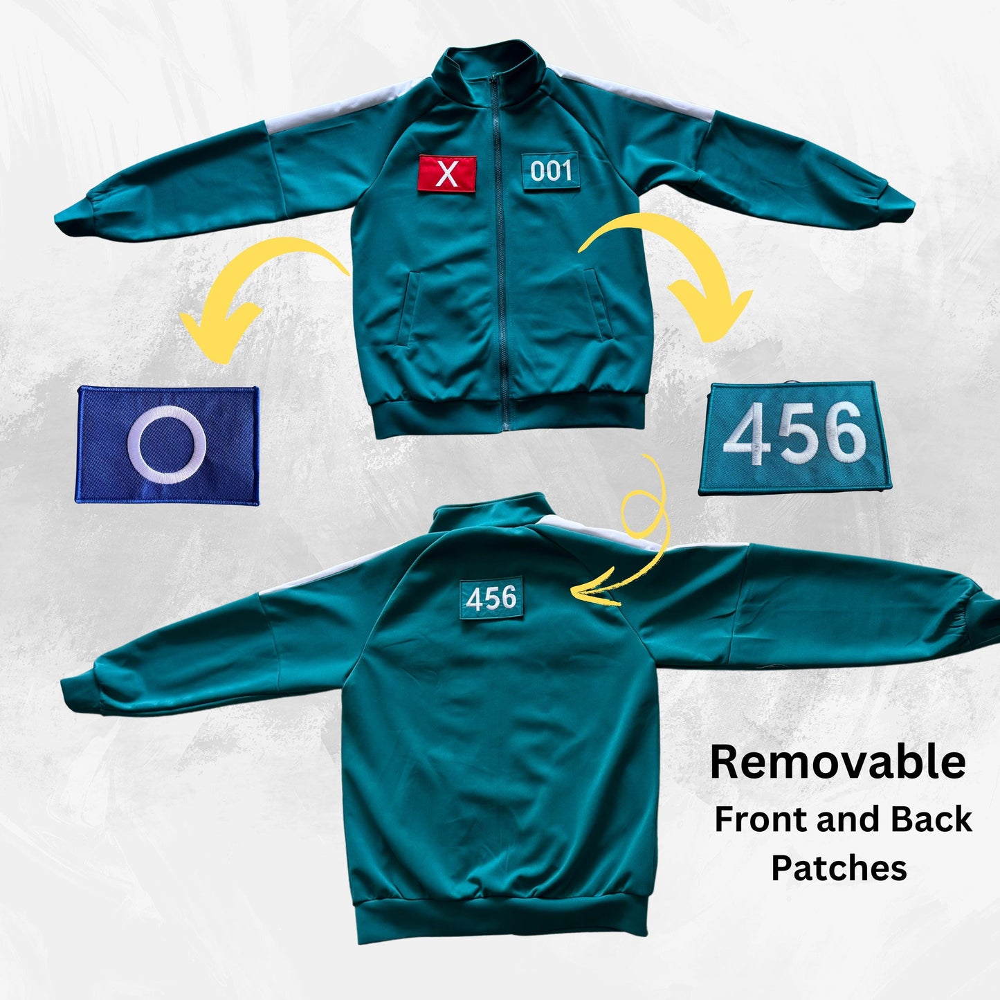 Squid Game Green Tracksuit with Removable Number Patches Unisex Cosplay Outfit with Hook and Loop Design Premium Tracksuit Daily Wear - Lulu's Costume Store