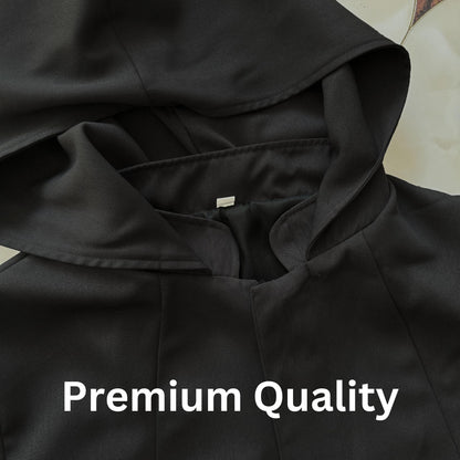 Squid Game Front Man Costume Dark Grey Cloak with Mask and PU Leather Gloves Hooded Robe for Halloween or Cosplay Events Premium Quality Trench Coat - Lulu's Costume Store