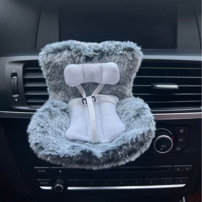 Grey Labubu Mini Fur Car Seat Air Vent Mounted Fur Seat