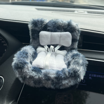 Grey Leopard Print Labubu Mini Fur Car Seat Air Vent Mounted Fur Seat