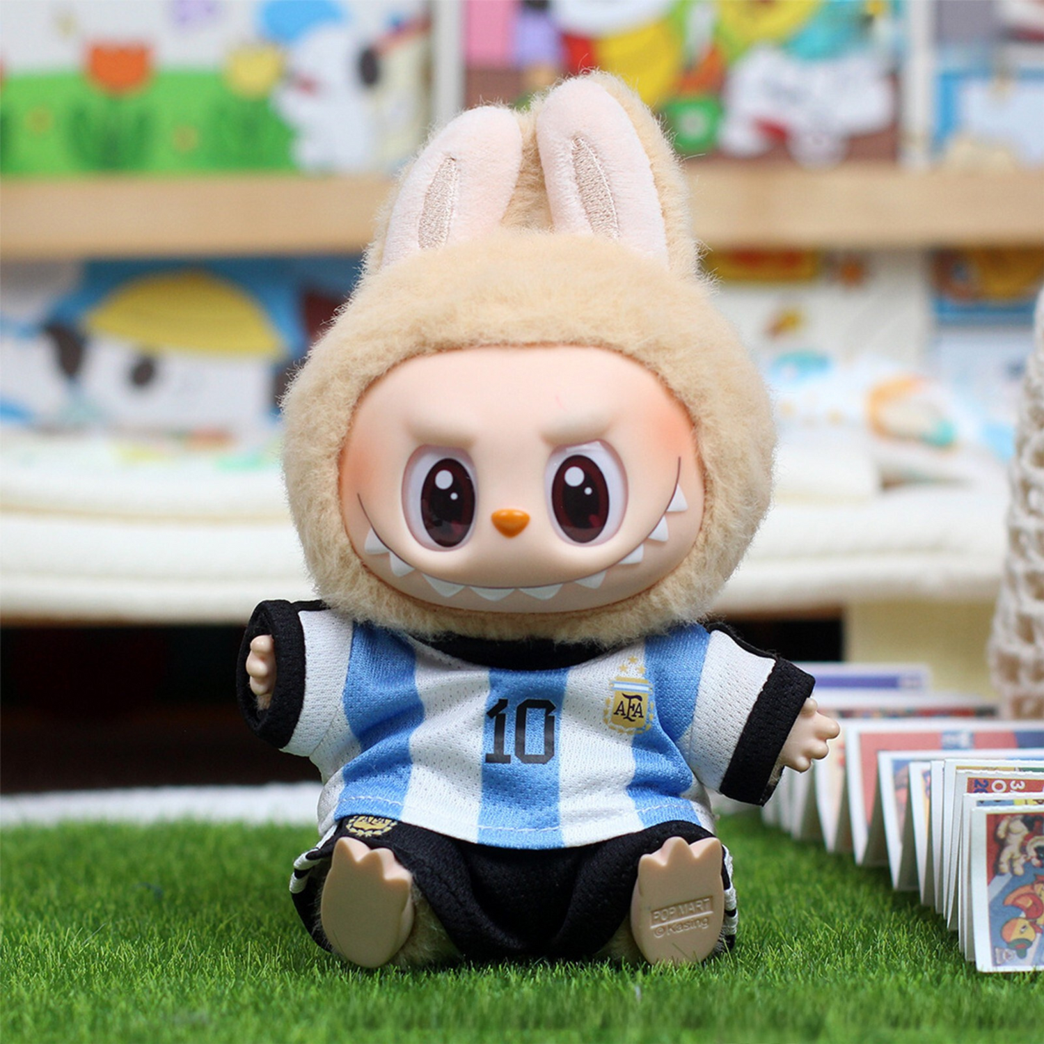 Labubu Messi Football Jersey Costume Sitting