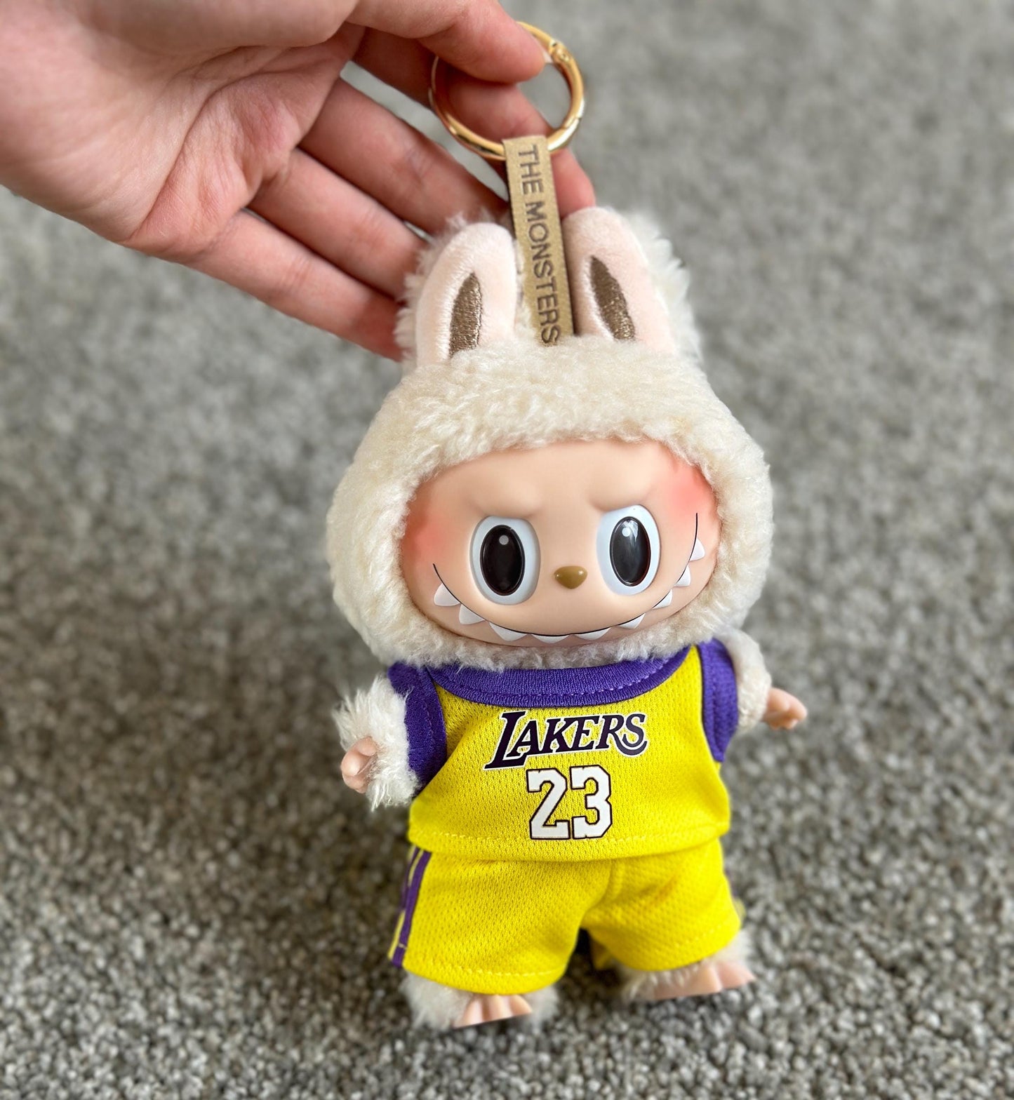 Labubu Yellow and Purple Lakers Number 23 NBA Jersey Costume Front