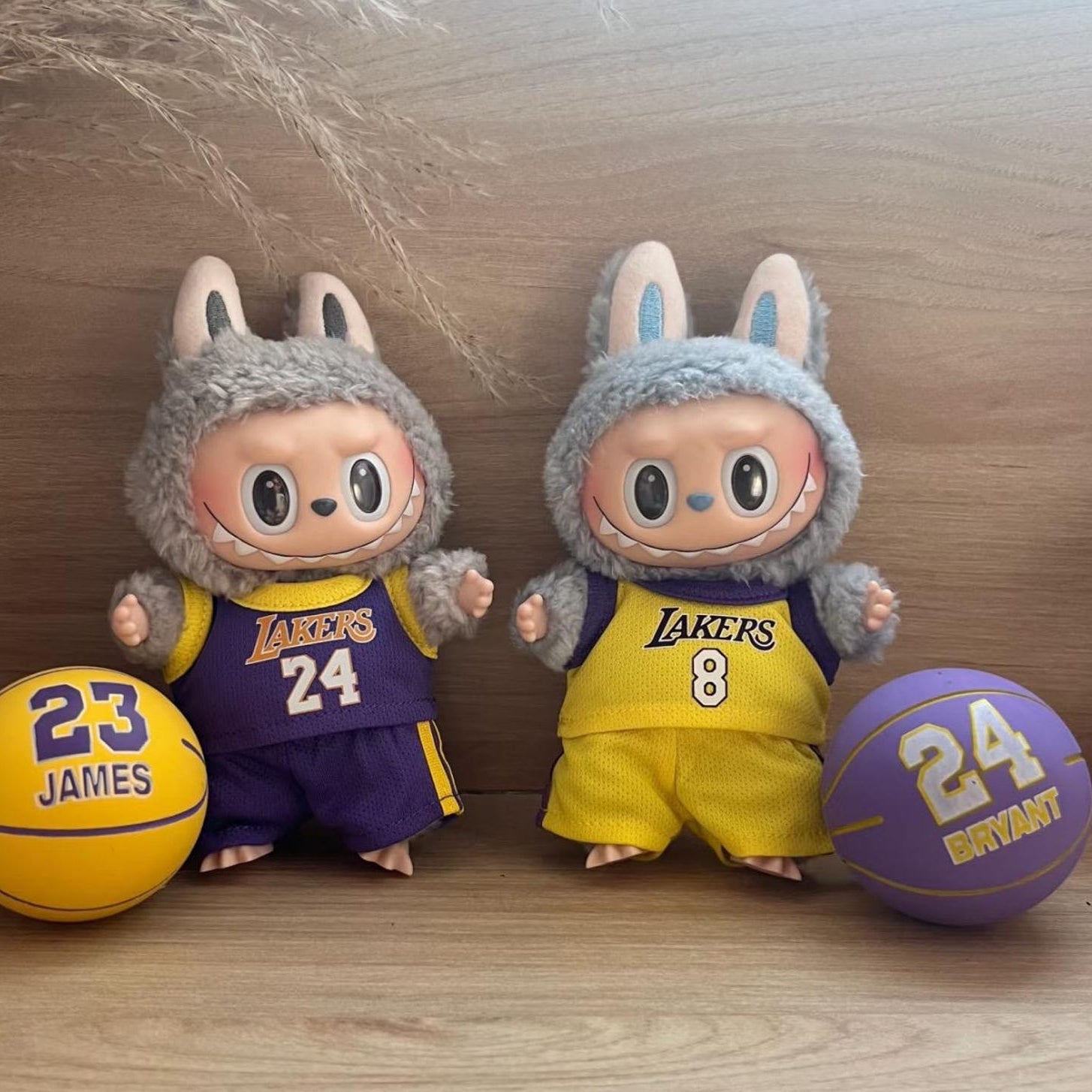 Labubu Yellow and Purple Lakers Number 8  and number 24 NBA Jersey Costume Front