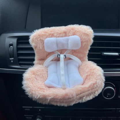 Milk Tea Labubu Mini Fur Car Seat Air Vent Mounted Fur Seat
