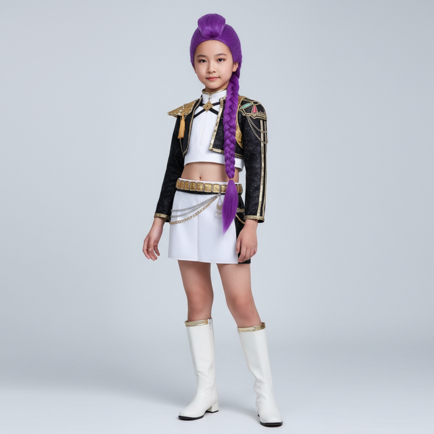 Kids Rumi Black & Gold Cosplay Costume KPop Demon Hunters