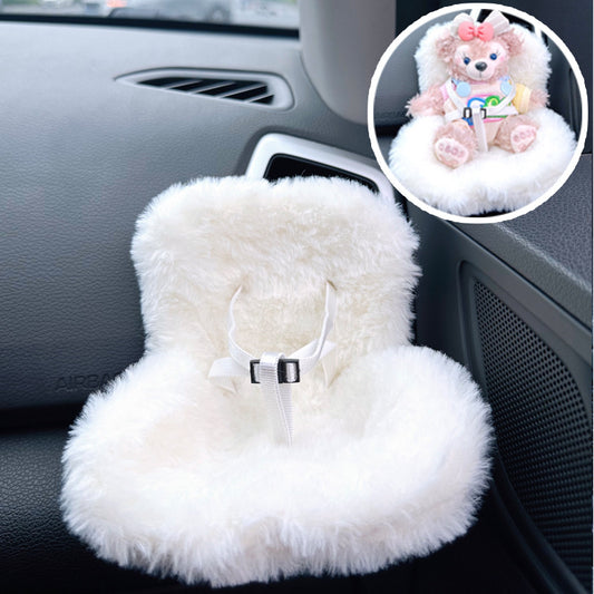 White Labubu Mini Fur Car Seat Air Vent Mounted Fur Seat Demo