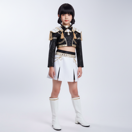 Kids K-Pop Demon Hunters - Zoey's Black & Gold Costume - Lulu's Costume Store