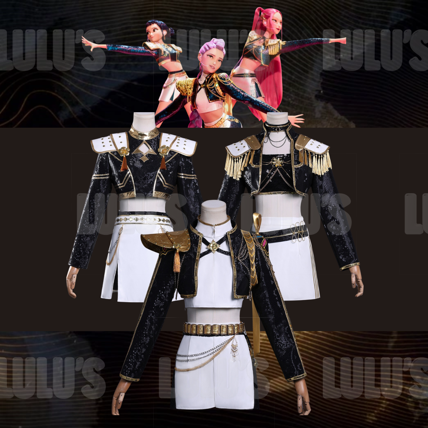 K-Pop Demon Hunters -Zoey's Black & Gold Costume - Lulu's Costume Store