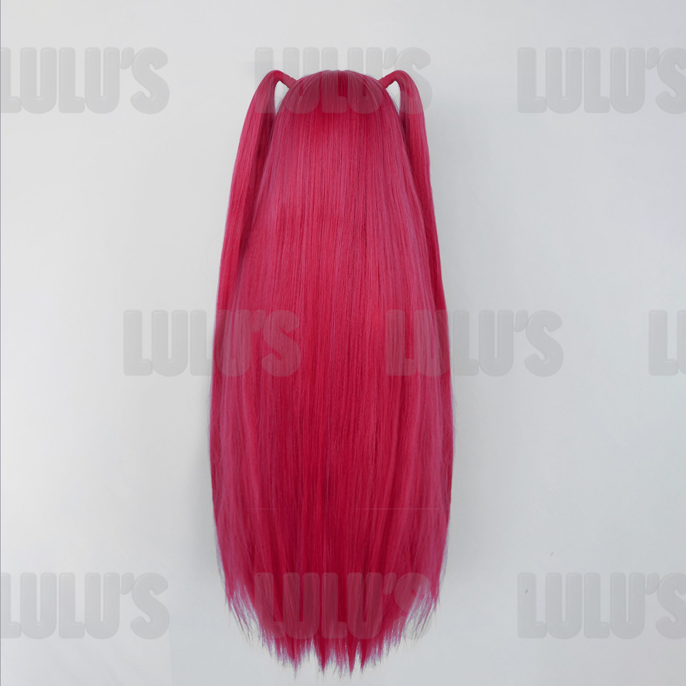 Back view of Mira cosplay red wig showing twin tails with smooth layered hair texture for accurate anime look.